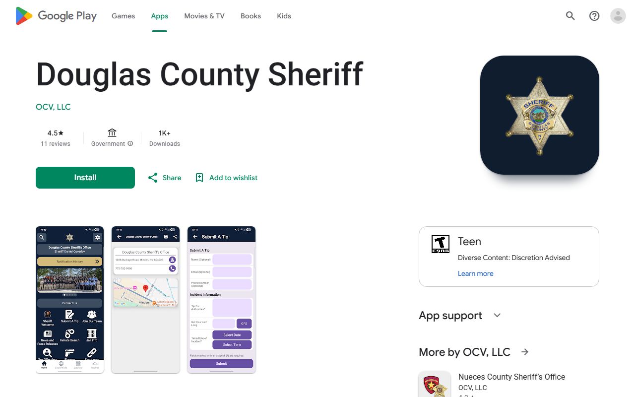 Douglas County Sheriff app listing for jail mugshot and roster lookup